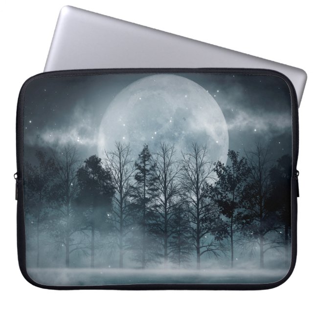 Dark forest. Gloomy dark scene with trees, big moo Laptop Sleeve (Front)