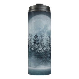 Dark forest. Gloomy dark scene with trees, big moo Thermal Tumbler