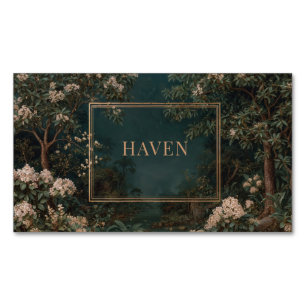 Dark Forest Gold Frame Blush Pink Floral Night Magnetic Business Card