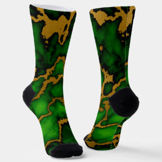 Dark Forest Green and Gold Marble Texture Design Socks
