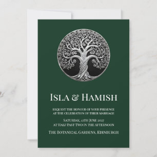 Dark Forest Green Celtic Tree Wedding Invitation  