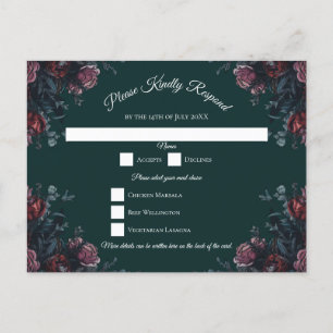 Dark Forest Green Elegant Wedding Maroon Mauve Holiday Postcard