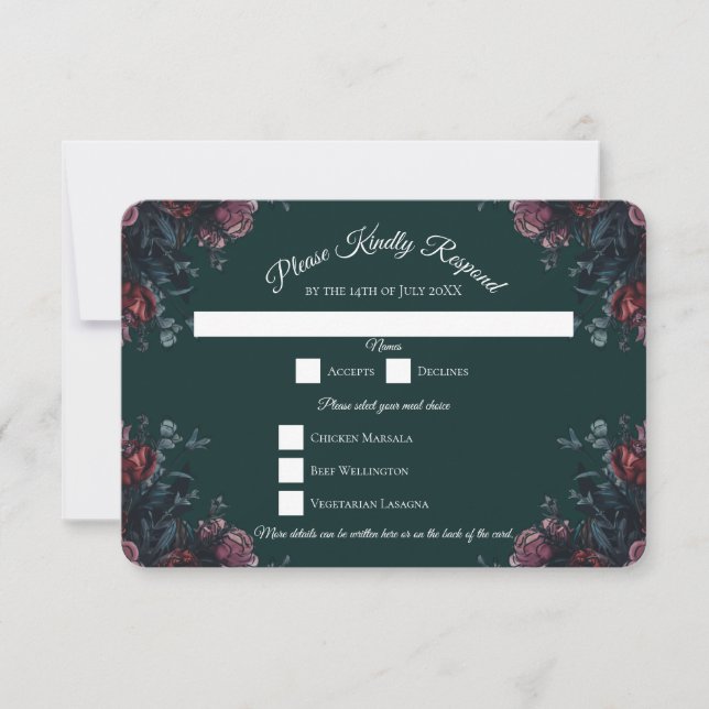 Dark Forest Green Elegant Wedding Maroon Mauve Invitation (Front)