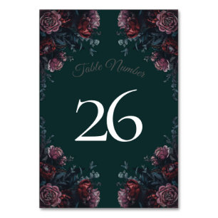 Dark Forest Green Elegant Wedding Maroon Mauve Table Number