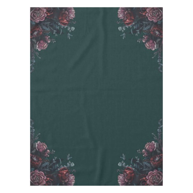 Dark Forest Green Elegant Wedding Maroon Mauve Tablecloth (Front)
