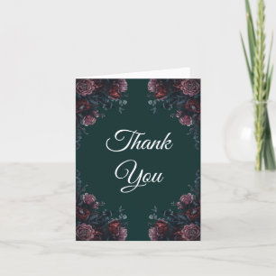 Dark Forest Green Elegant Wedding Maroon Mauve Thank You Card