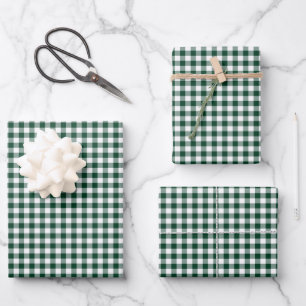 Dark Forest Green Gingham Check Pattern Wrapping Paper Sheet