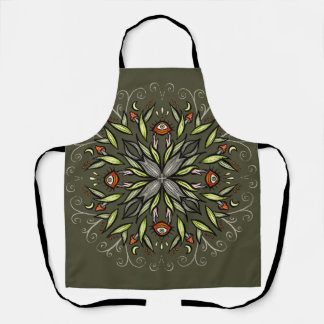 Dark Forest Green Goblincore Mushroom Eyes Trippy Apron