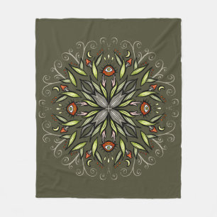 Dark Forest Green Goblincore Mushroom Eyes Trippy Fleece Blanket