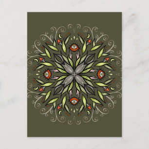 Dark Forest Green Goblincore Mushroom Eyes Trippy Postcard