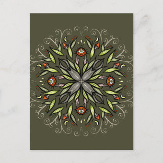 Dark Forest Green Goblincore Mushroom Eyes Trippy Postcard