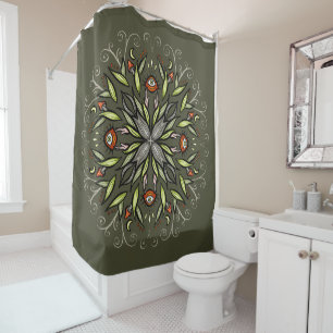 Dark Forest Green Goblincore Mushroom Eyes Trippy Shower Curtain