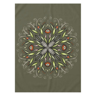 Dark Forest Green Goblincore Mushroom Eyes Trippy Tablecloth