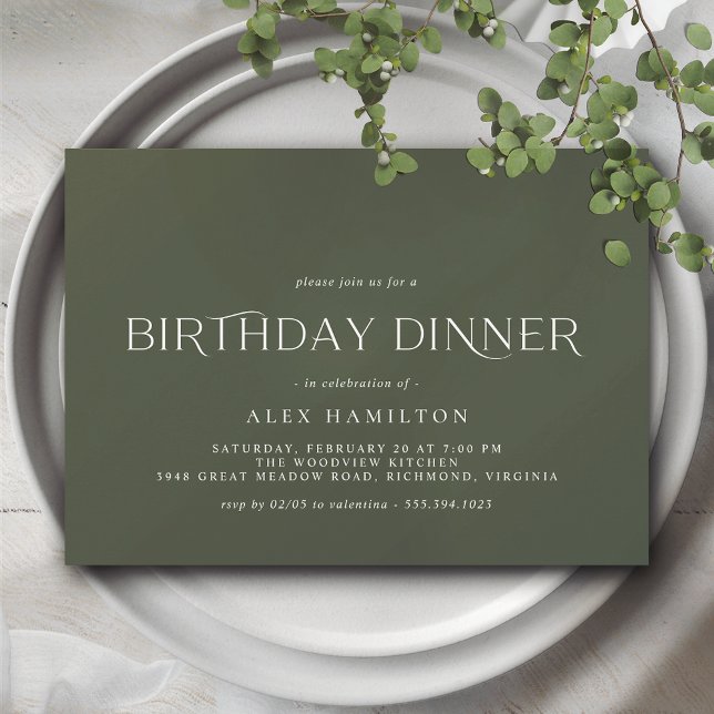 Dark Forest Green | Modern Minimal Birthday Dinner Invitation (Creator Uploaded)
