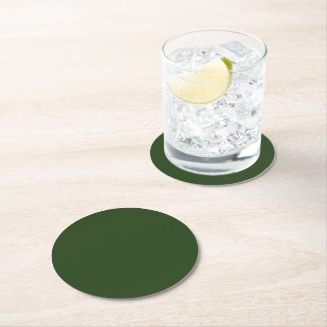 Dark Forest Green Round Paper Coaster (Insitu)