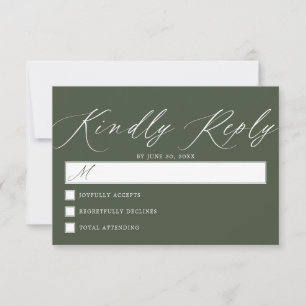 Dark Forest Green   Simple Elegant Script Wedding RSVP Card