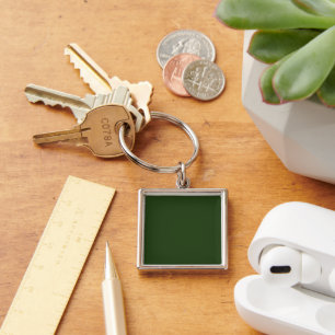 Dark Forest Green Square Metal Keychain
