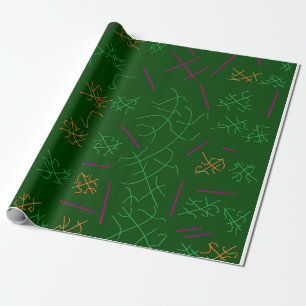 Dark forest green with lines and patterns pastels wrapping paper
