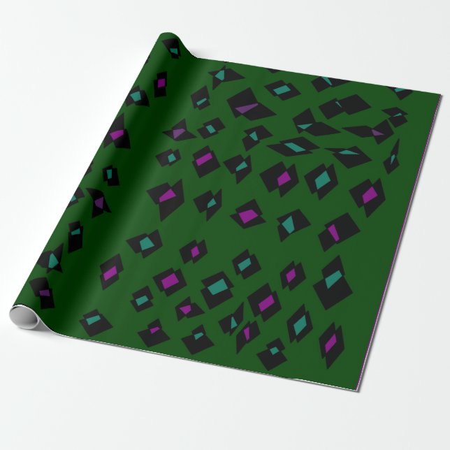 Dark forest green with mauve and black patterns wrapping paper (Unrolled)