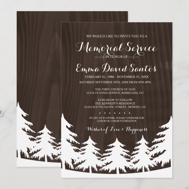 Dark Forest Memorial Service Invites (Front/Back)