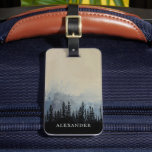 Dark Forest Monogram | Personalised Neutral Luggage Tag<br><div class="desc">A mysterious forest edge on an abstract texture background. Foggy shades of beige, grey and blue with a line of black trees, in a painterly style. Your name sits under the silhouettes of trees, in a contrasting font colour. The reverse side features your contact information in black text on a...</div>
