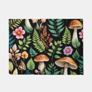 Dark Forest Mushroom Fern Pattern Woodland Doormat