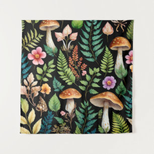 Dark Forest Mushroom Woodland Pattern Art Tapestry