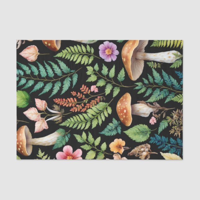 Dark Forest Mushroom Woodland Pattern Tissue Paper (Front)