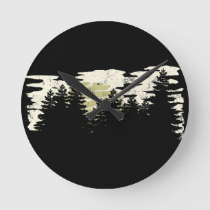 Dark Forest Nature Winter Vintage Round Clock