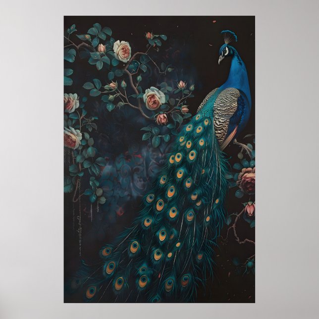 Dark Forest Peacock Wall Art Painting, Dark (Front)