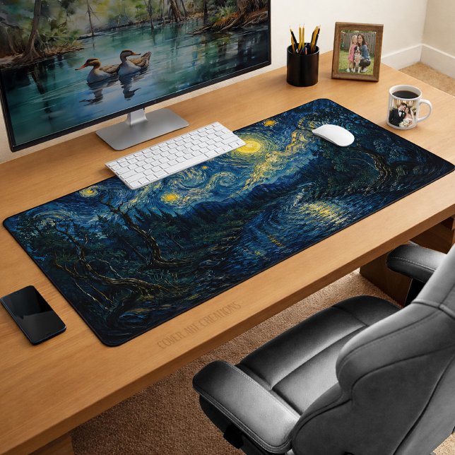 Dark Forest Starry Nightscape Desk Mat (Creator Uploaded)