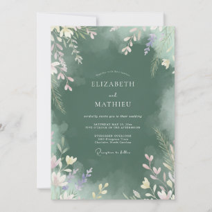 Dark Forest Watercolor Wedding Invitation