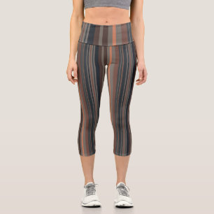 Dark Forest Woodlands Stripes Design  Capri Leggings