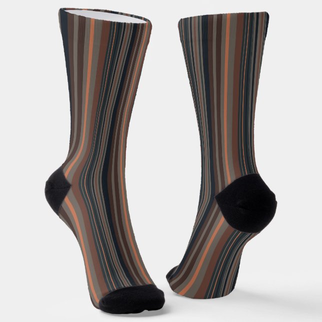 Dark Forest Woodlands Stripes Design  Socks (Angled)
