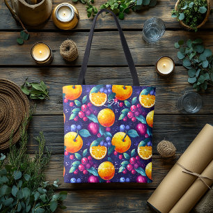 Dark Fruit Pattern – Vibrant Citrus and Berry Tote Bag