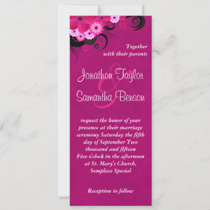 Dark Fuchsia Floral 4" x 9.25" Wedding Invites