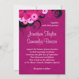 Dark Fuchsia Floral 5" x 7" Wedding Invites