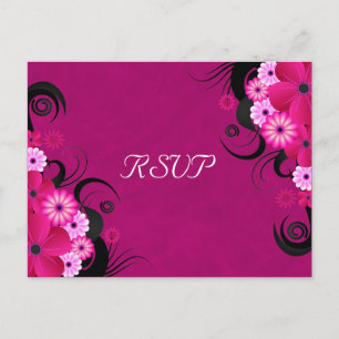 Dark Fuchsia Floral Wedding RSVP Reply Cards