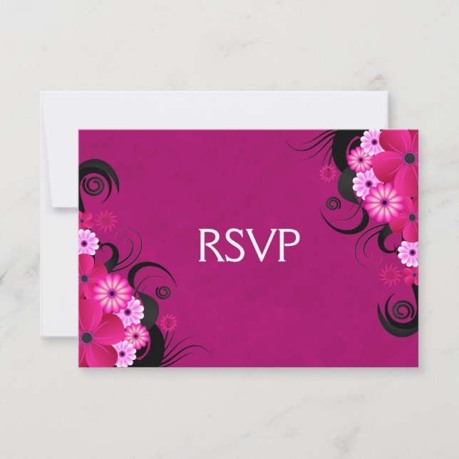 Dark Fuchsia Floral Wedding RSVP Response Cards (Front)