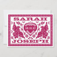Dark Fuchsia Papel Picado Style Love Birds