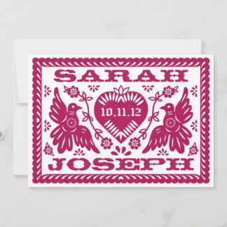 Dark Fuchsia Papel Picado Style Love Birds Invitation