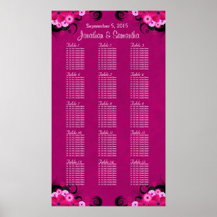 Dark Fuschia Floral 15 Wedding Table Seating Chart