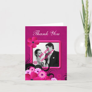 Dark Fuschia Wedding Thank You Photo Note Card
