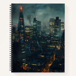 Dark Futuristic Stormy City Notebook