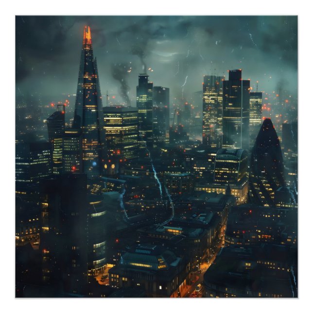 Dark Futuristic Stormy City  Photo Print (Front)
