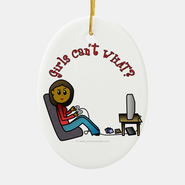 Dark Gamer Girl Ceramic Tree Decoration (Front)