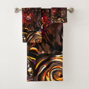Dark Garden Autumn Glow Flowers Fall Bath Towel Set