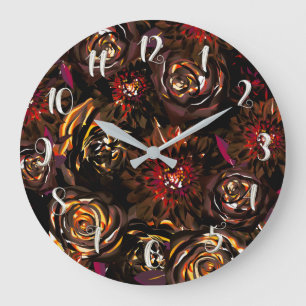 Dark Garden Autumn Glow Flowers Fall Large Clock
