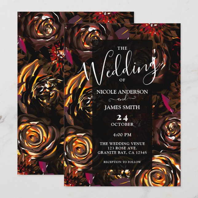 Dark Garden Autumn Glow Flowers Fall Wedding   Invitation (Front/Back)