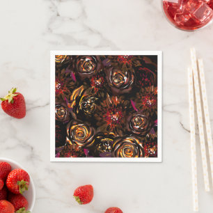 Dark Garden Autumn Glow Flowers Fall Wedding Napkin